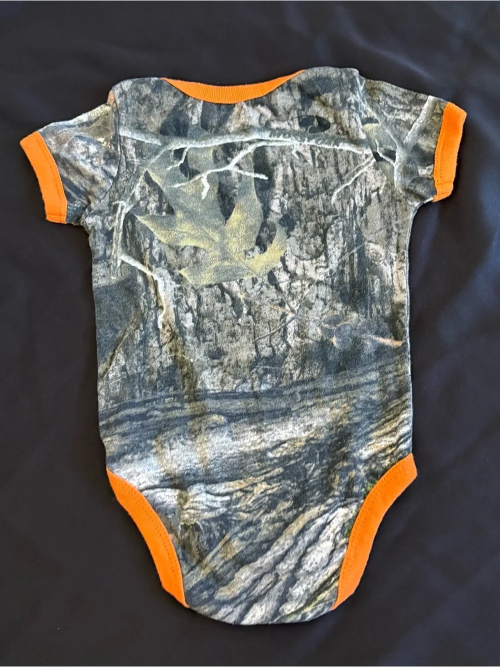Mossy Oak Camo Baby One-Piece with Orange Trim 🦌🦌🦌